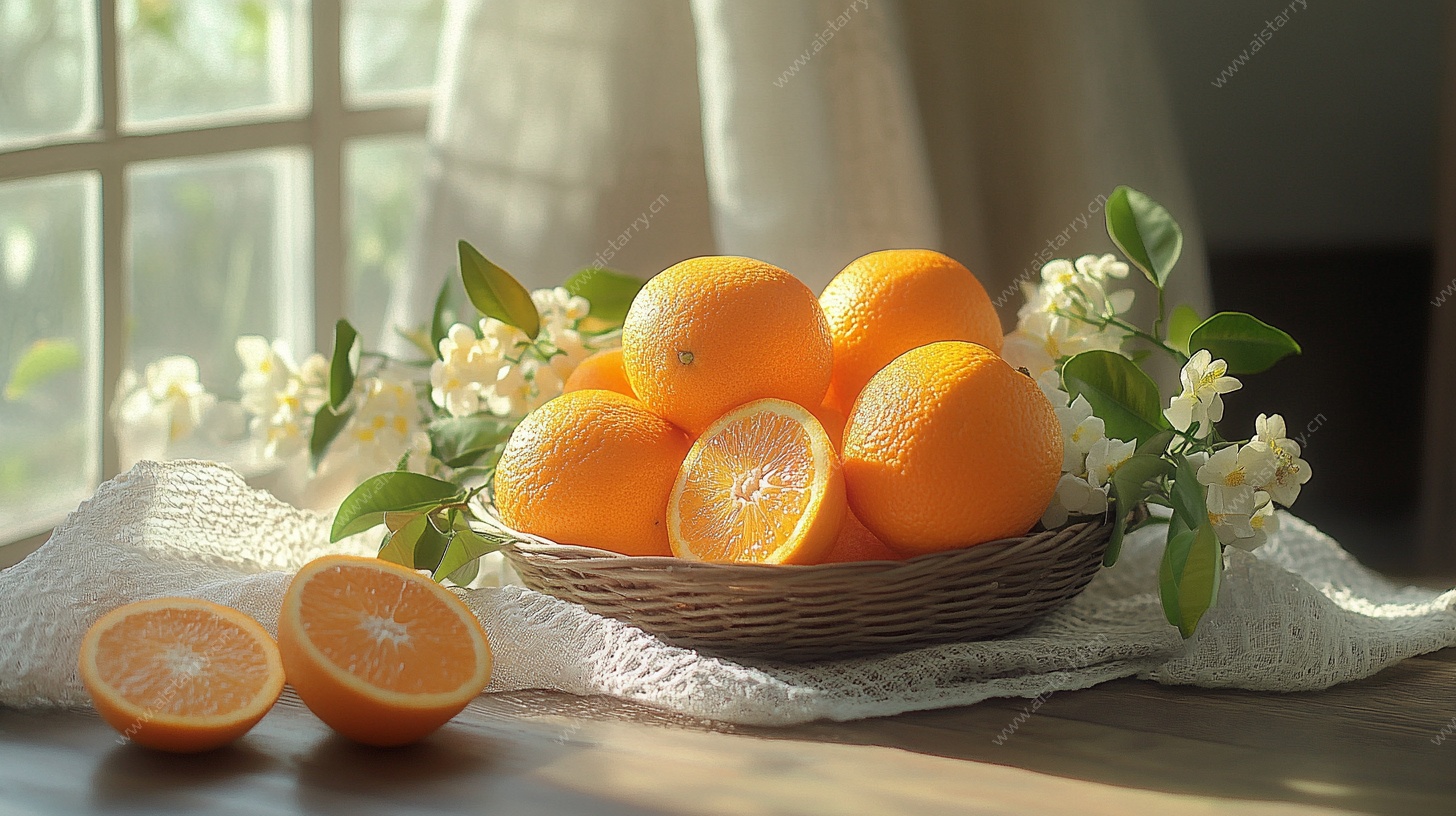 窗边果篮与清新花卉组合