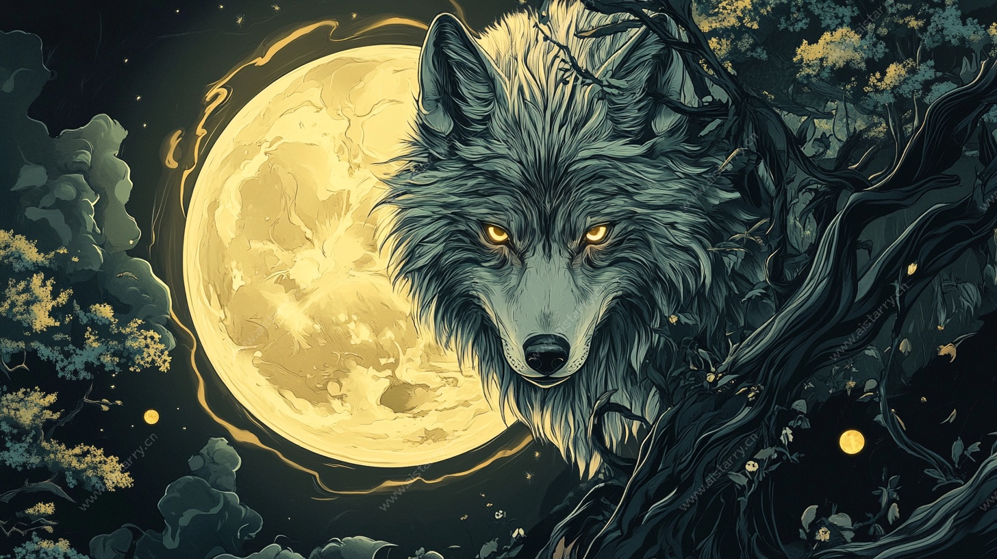 月夜孤狼的神秘凝视