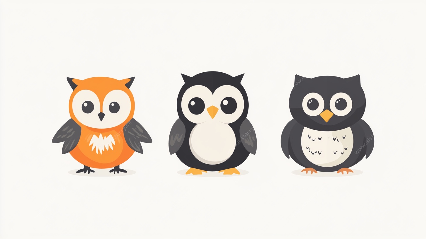 三只可爱猫头鹰插画