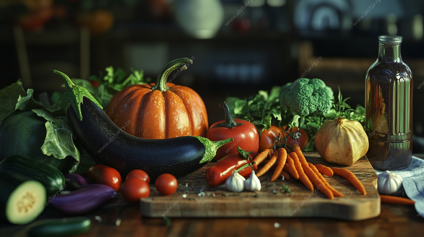 多彩新鲜蔬菜静物摆拍