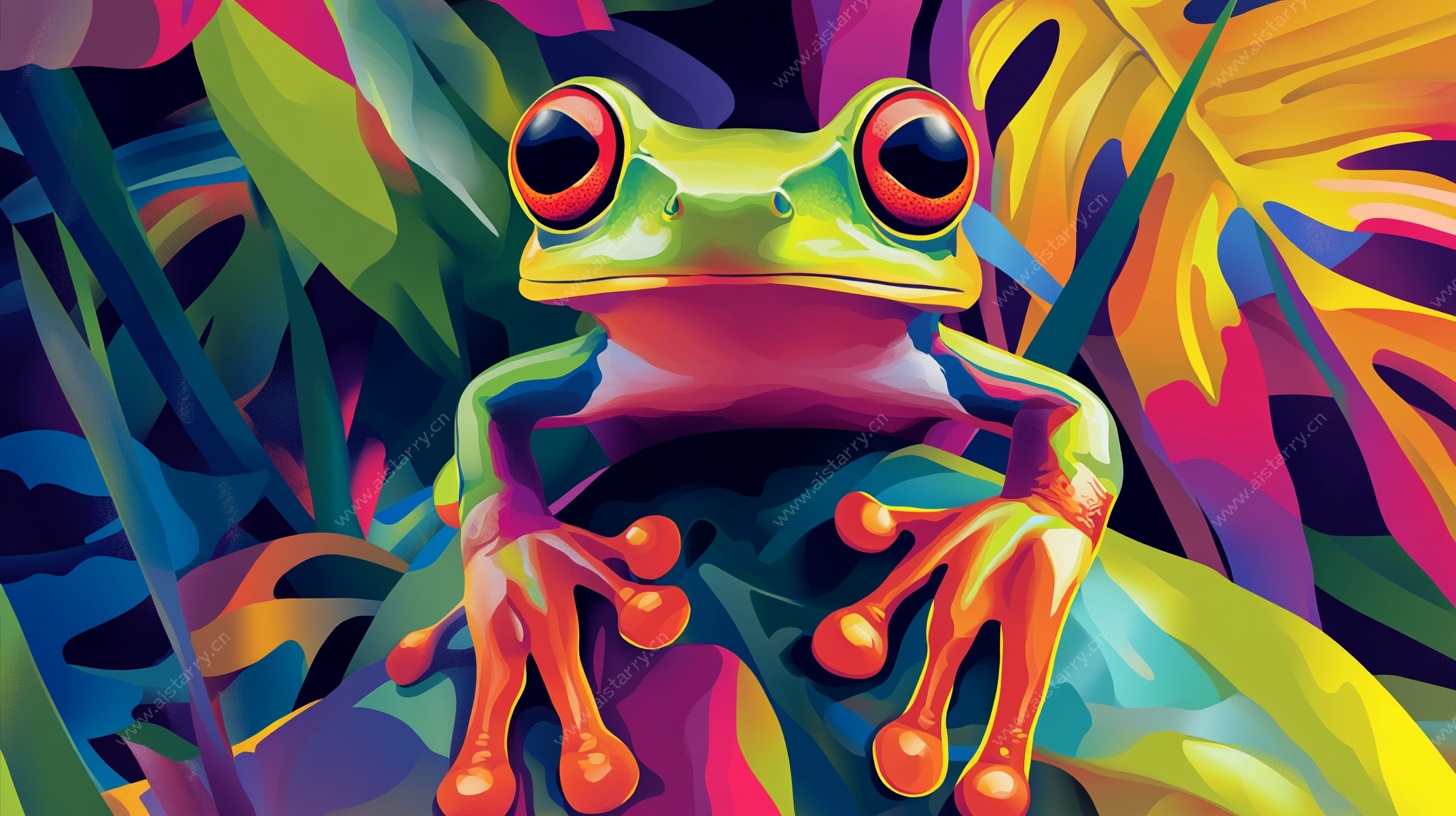 彩色青蛙丛林插画