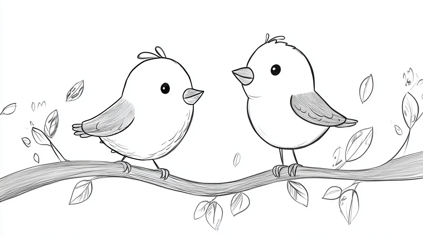 两只小鸟栖于枝头