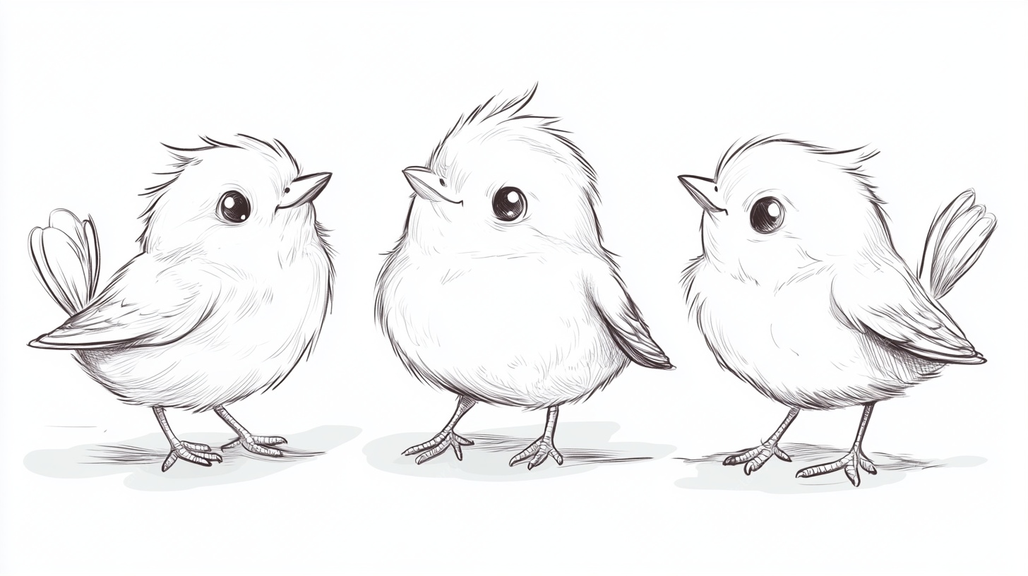 三只萌趣小鸟简笔画
