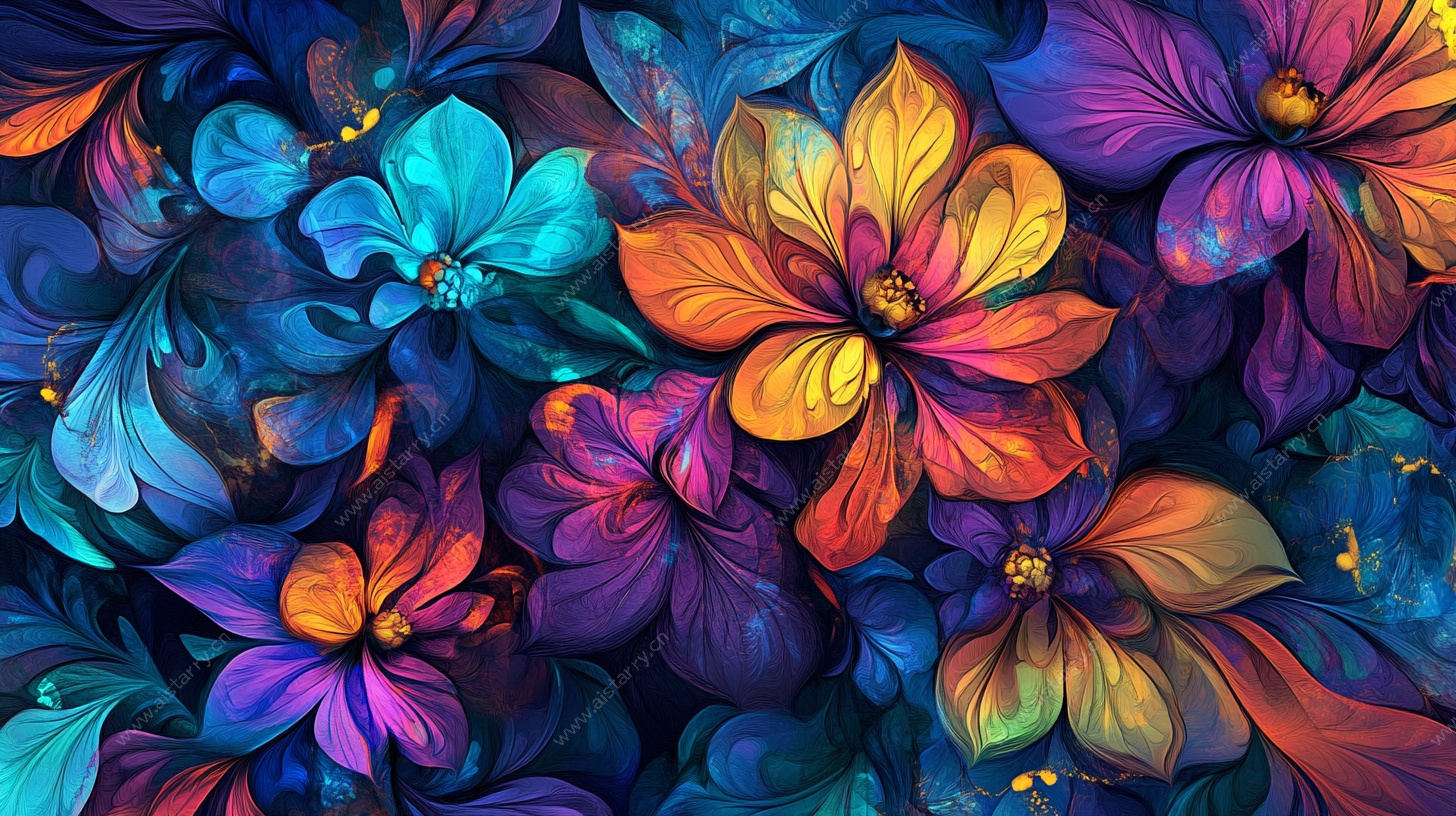 梦幻多彩花卉图案