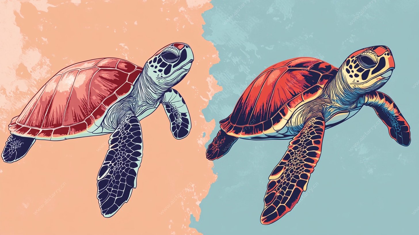 双色海龟插画作品