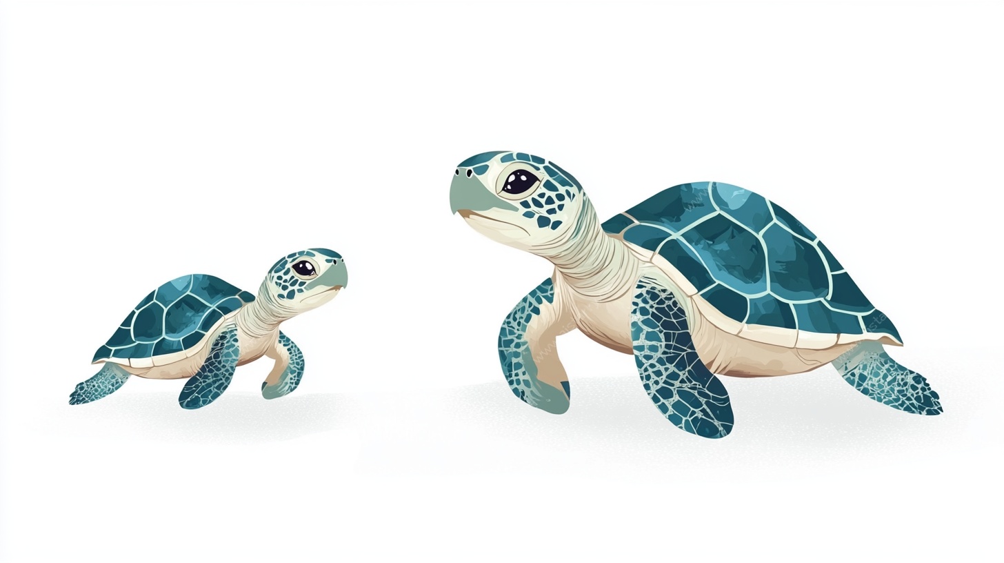 两只可爱小海龟插画