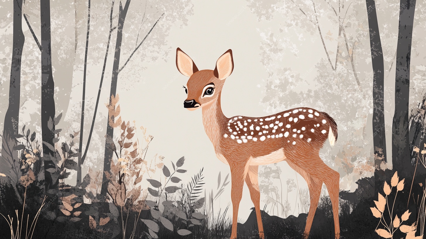 森林中的小鹿插画