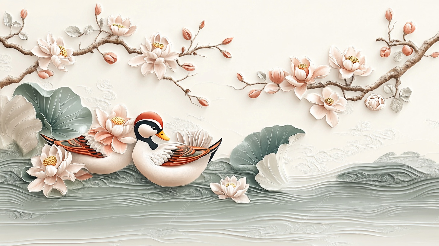 中式浮雕花鸟图