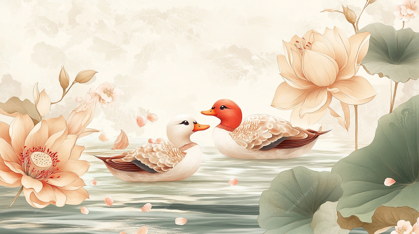荷塘双鸭图