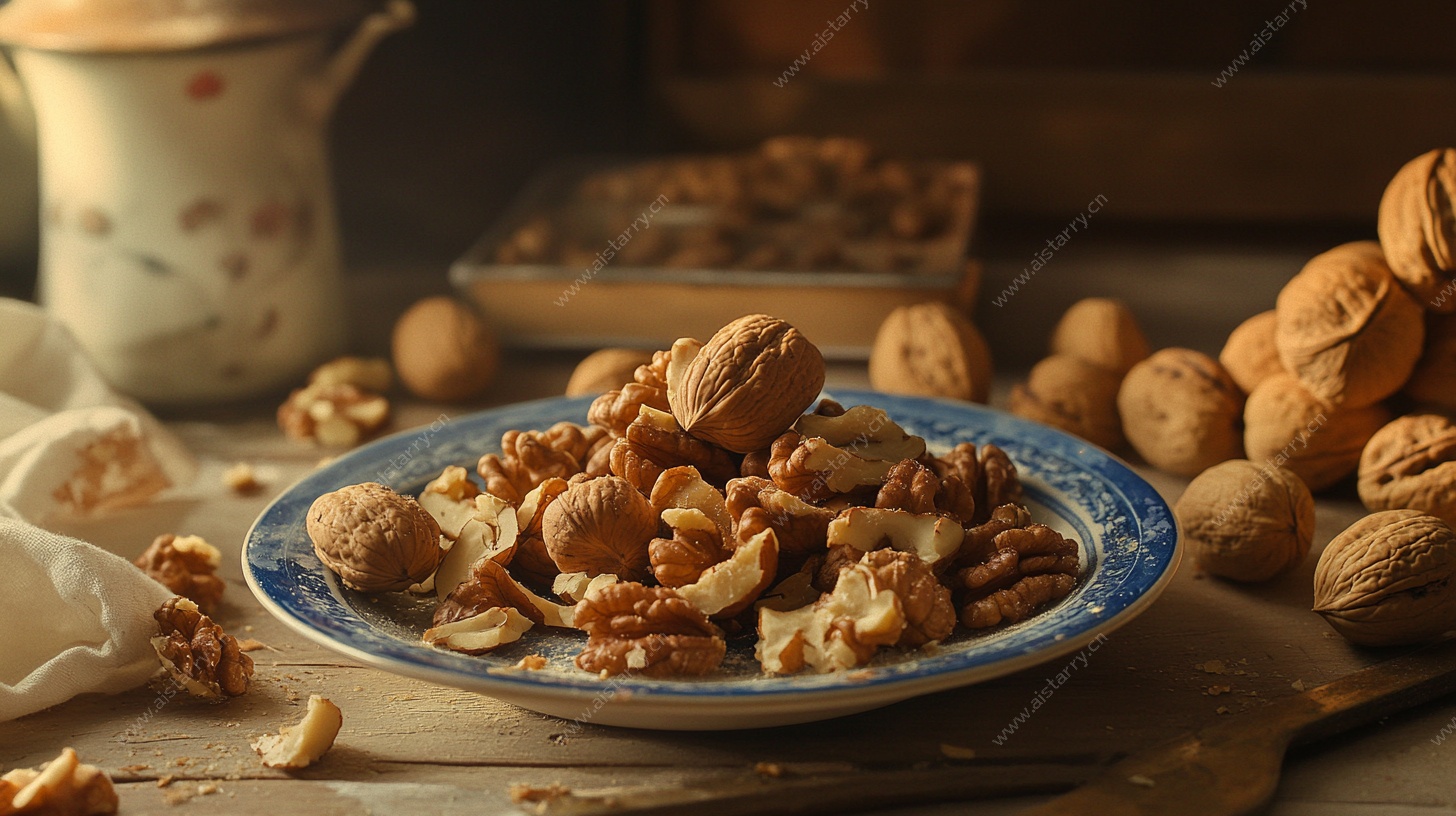 蓝盘核桃静物图