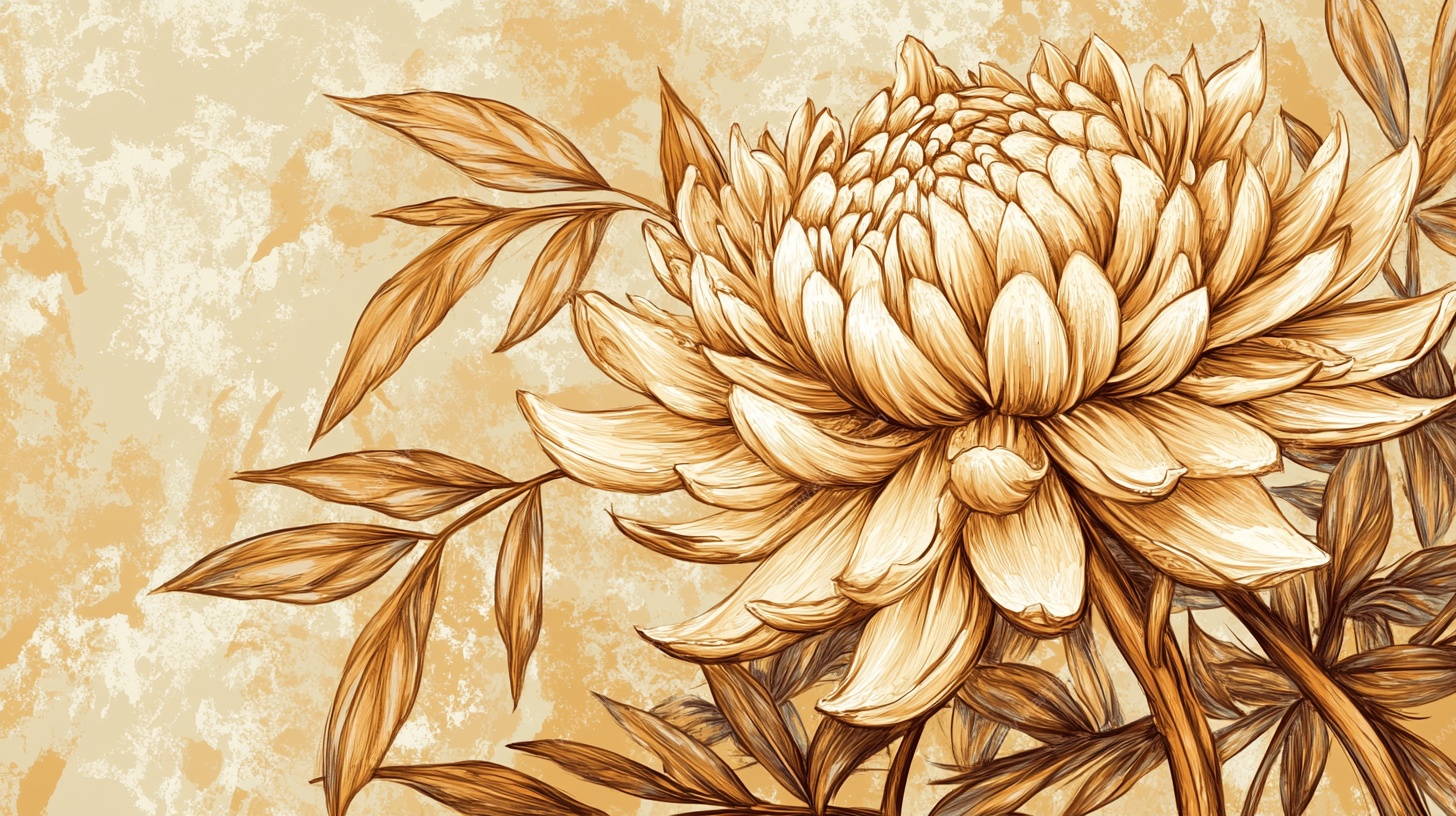 复古风手绘菊花花卉图