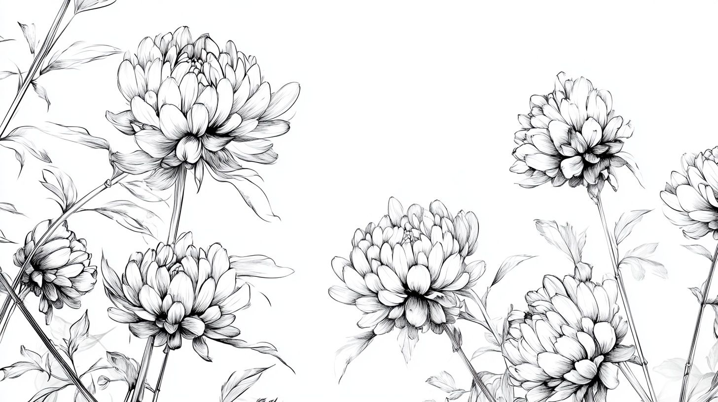黑白手绘菊花花卉图案