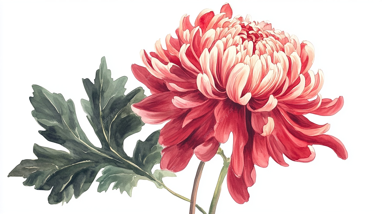 手绘红菊绽放图