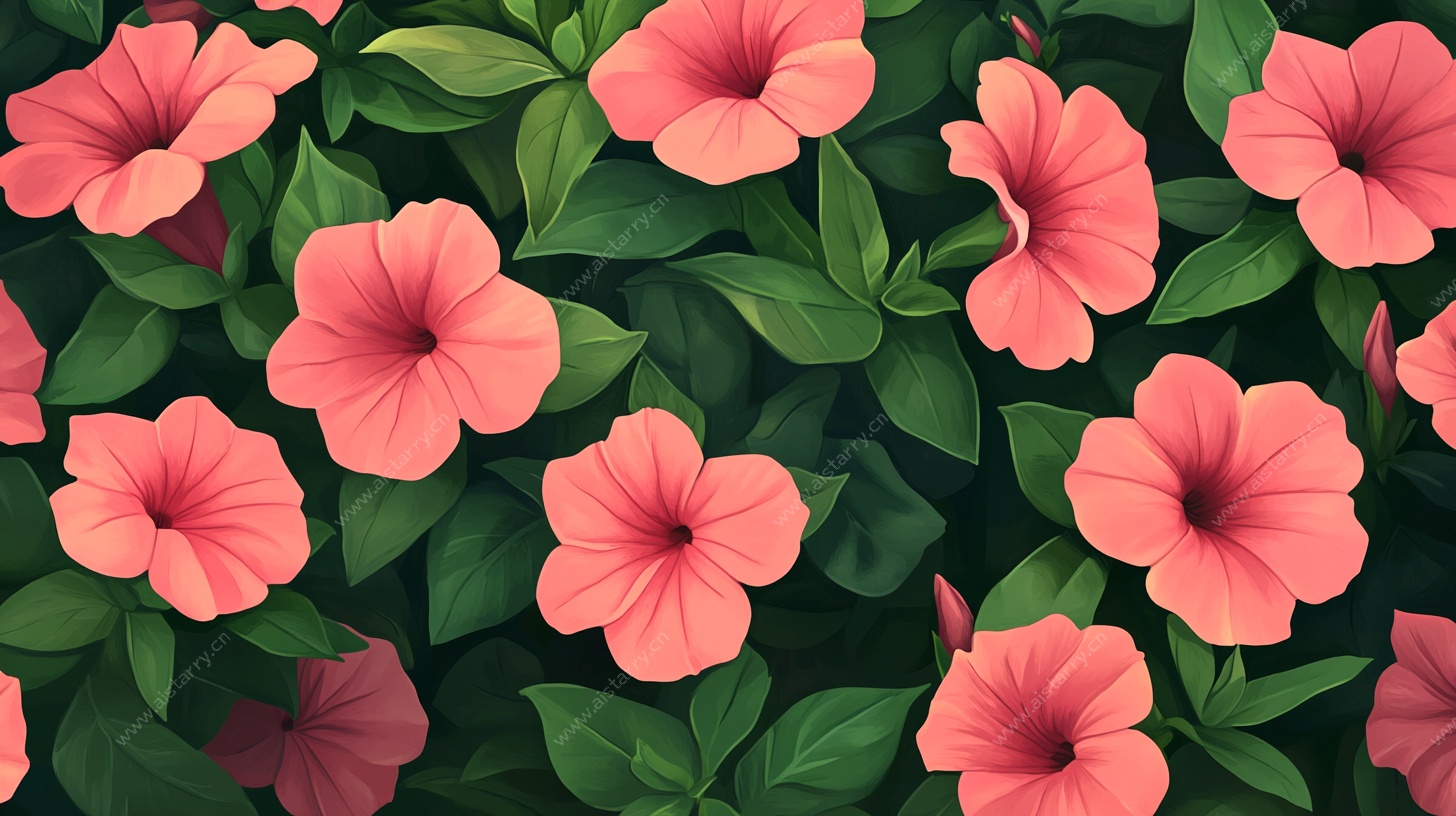 粉色花朵绿叶背景图案