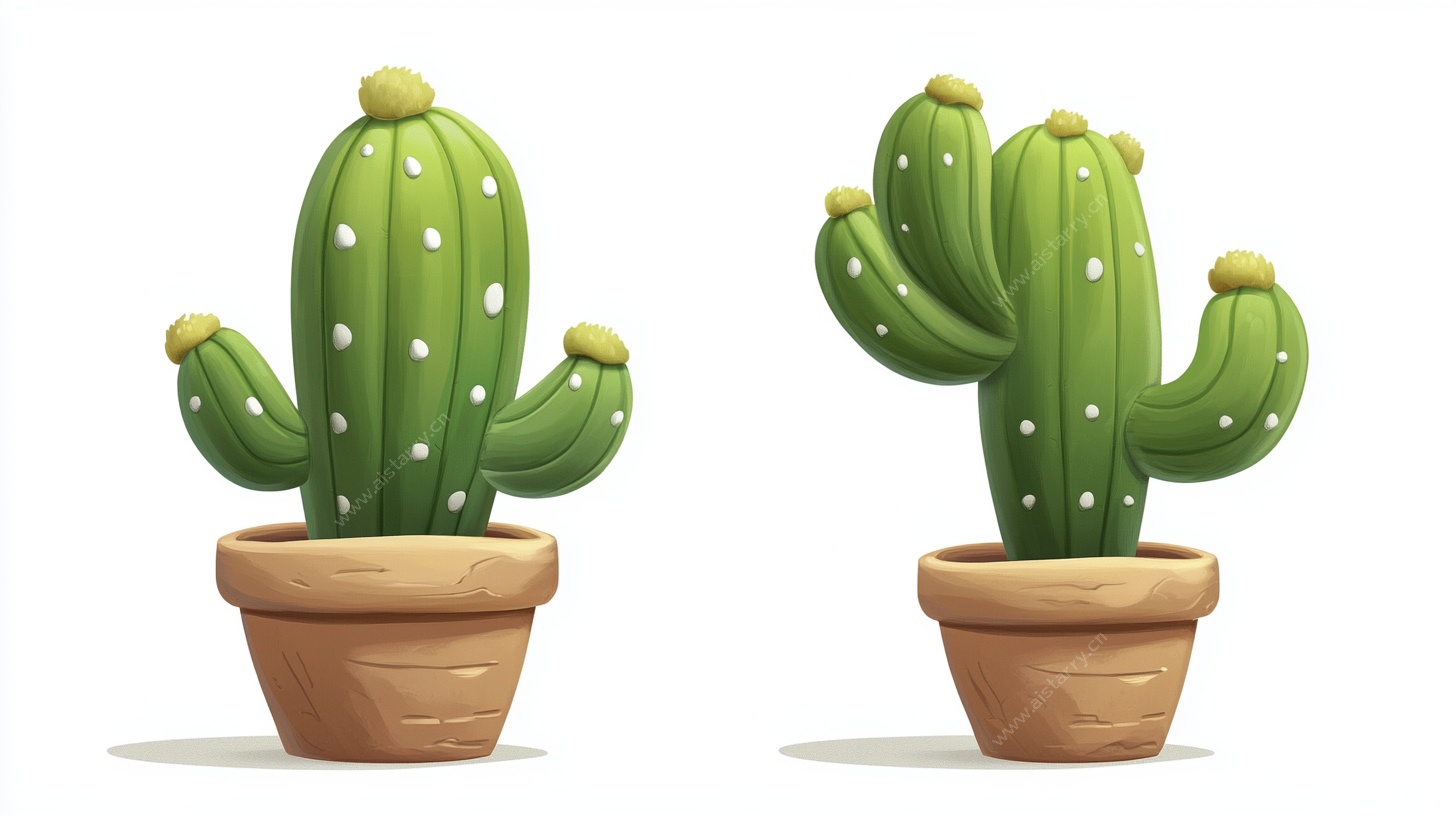 卡通仙人掌盆栽插画