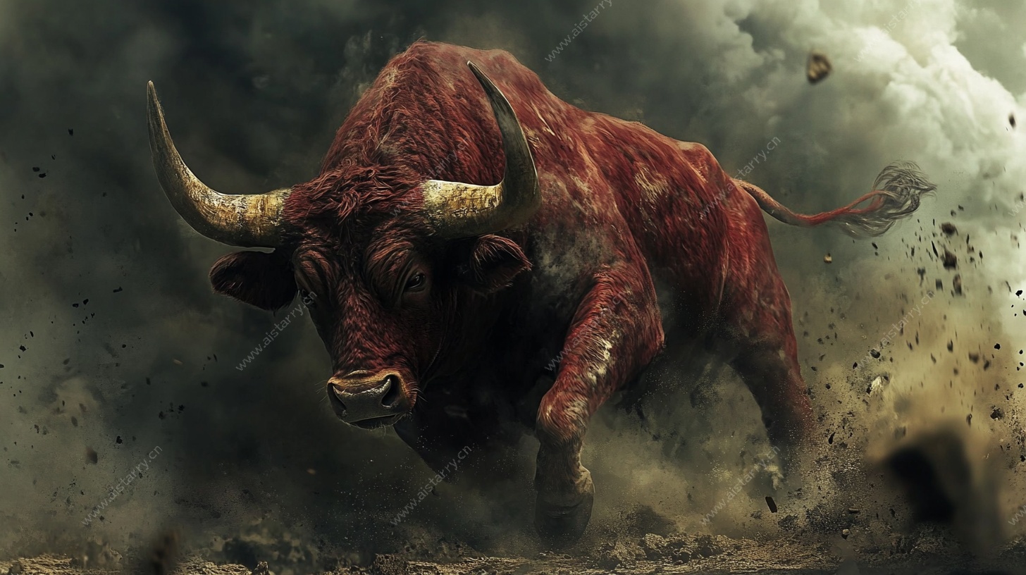 勇猛红公牛奔腾图