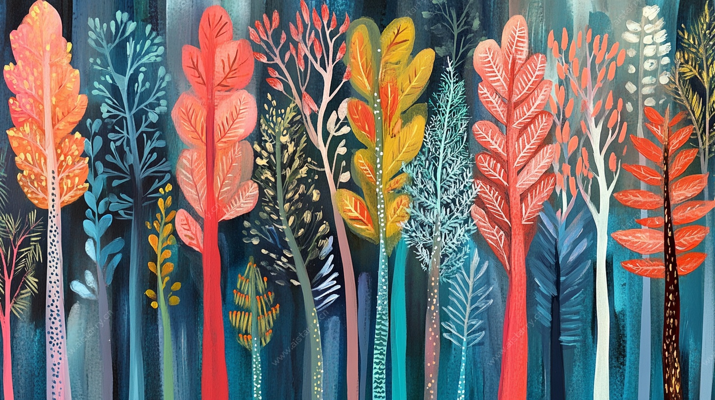 梦幻多彩森林插画