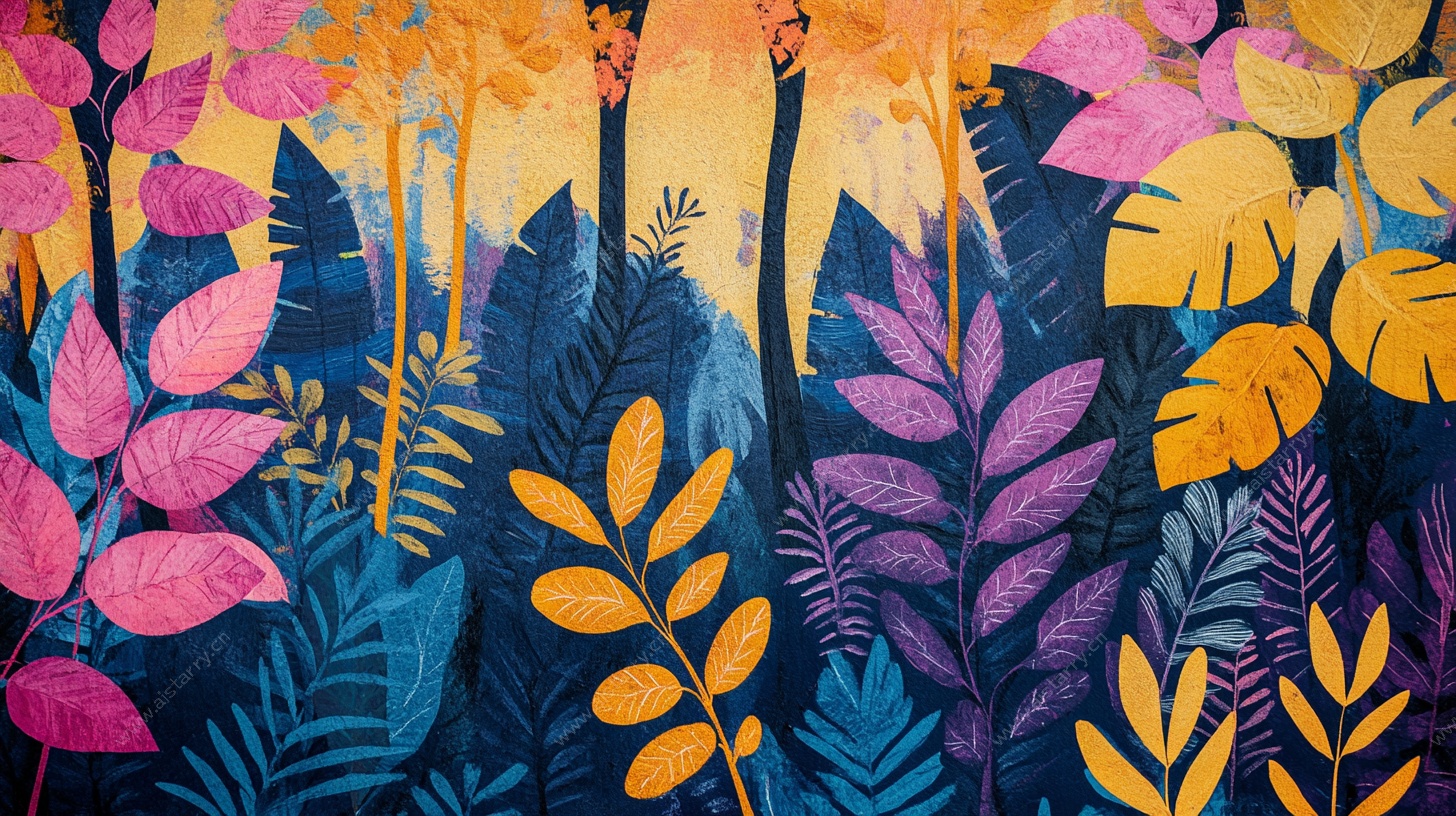 热带植物与火烈鸟插画