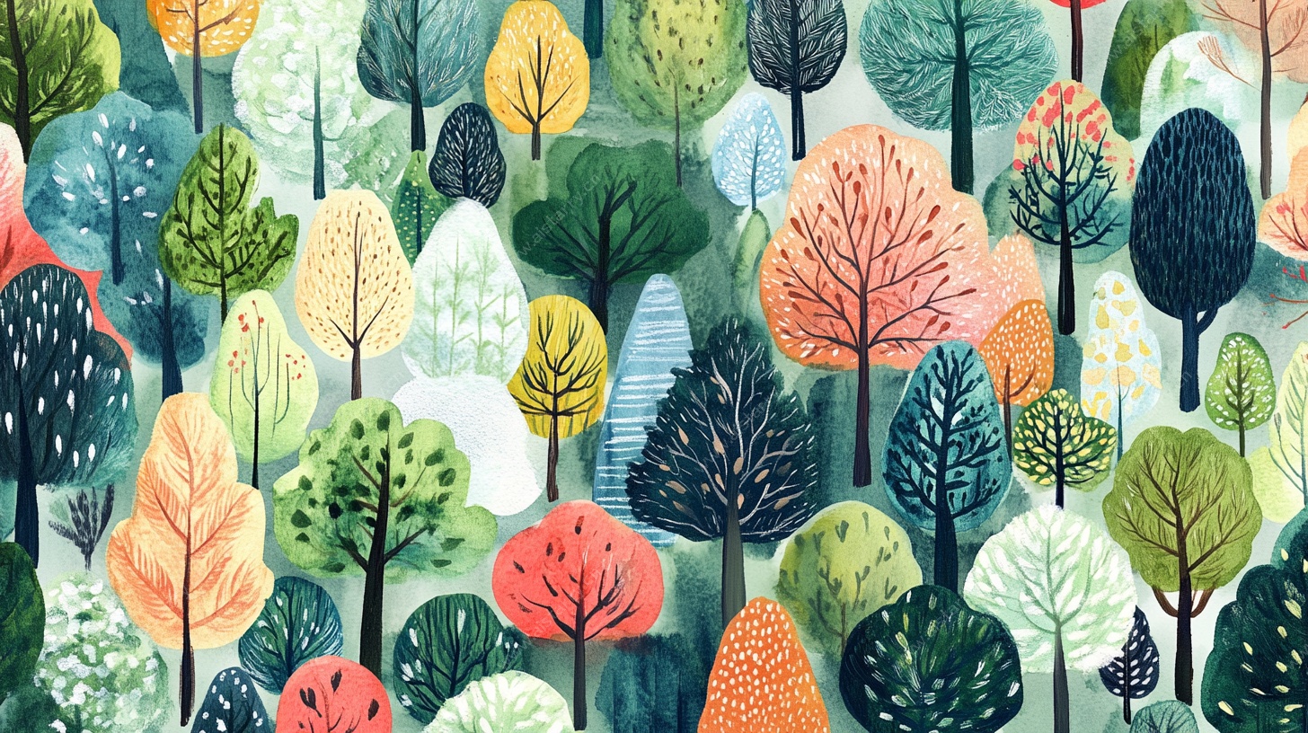 缤纷多彩的手绘森林图景