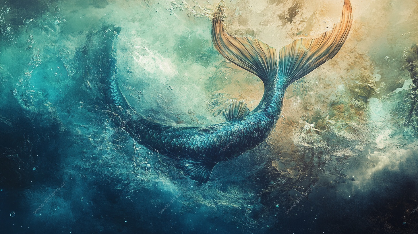 深海中的梦幻美人鱼身影