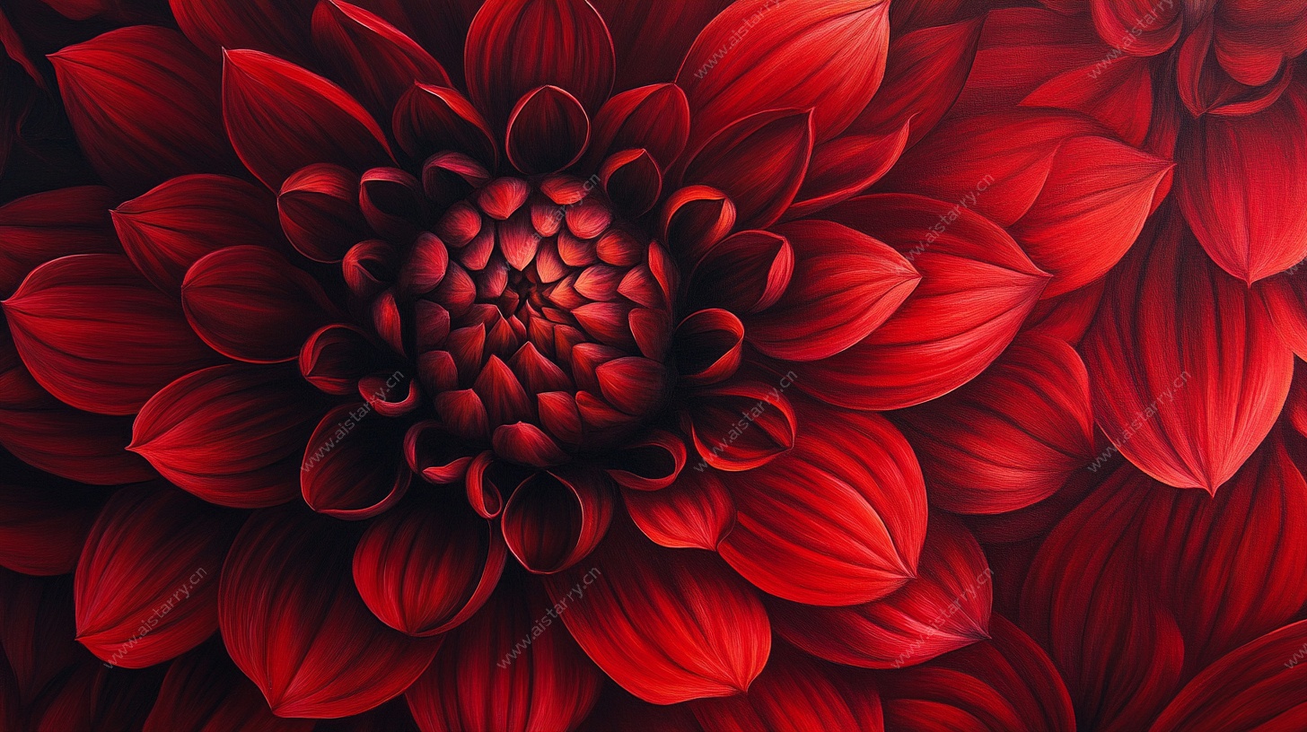 深红大丽花梦幻插画