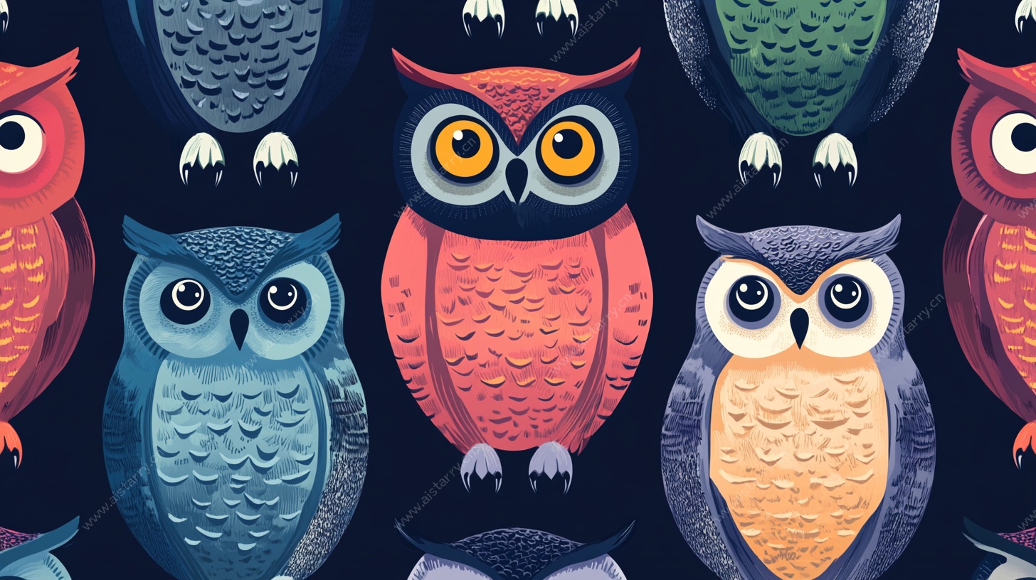 猫头鹰图案 多彩梦幻插画