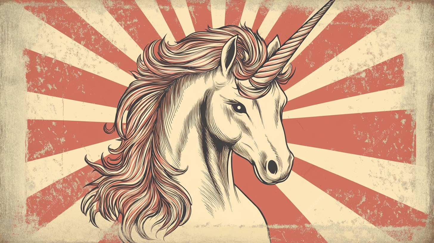 复古风格独角兽头像插画