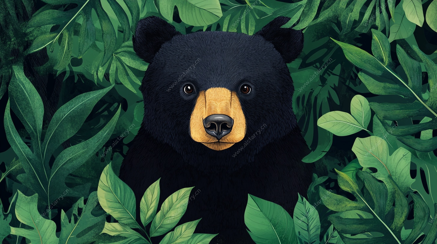 丛林中的黑熊插画
