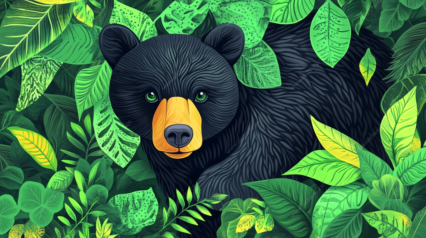 丛林中的黑熊插画