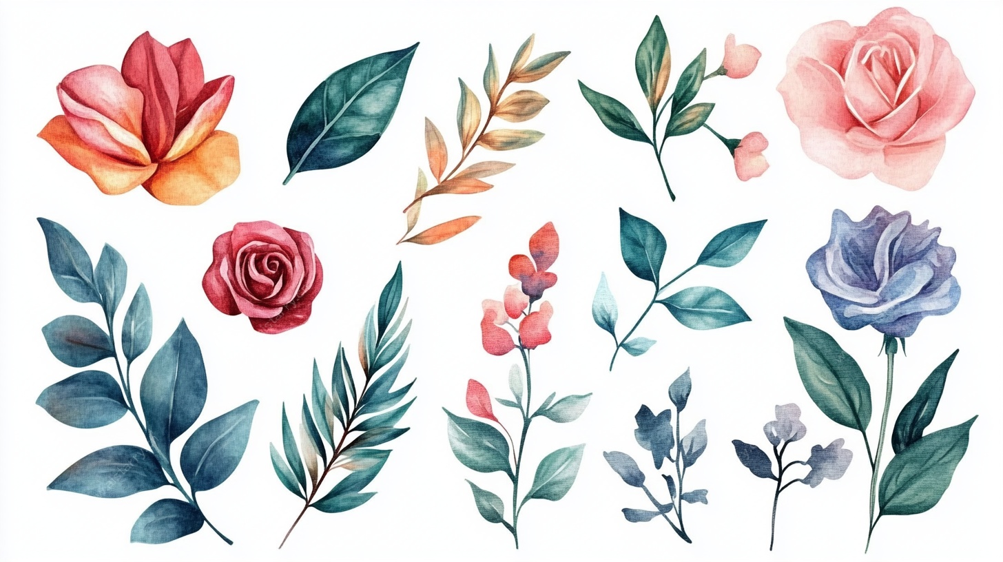 水彩花卉植物元素集合