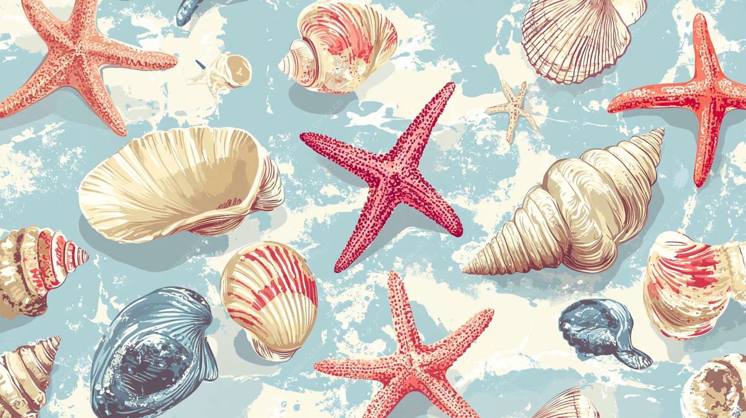 海洋贝壳海星图案背景