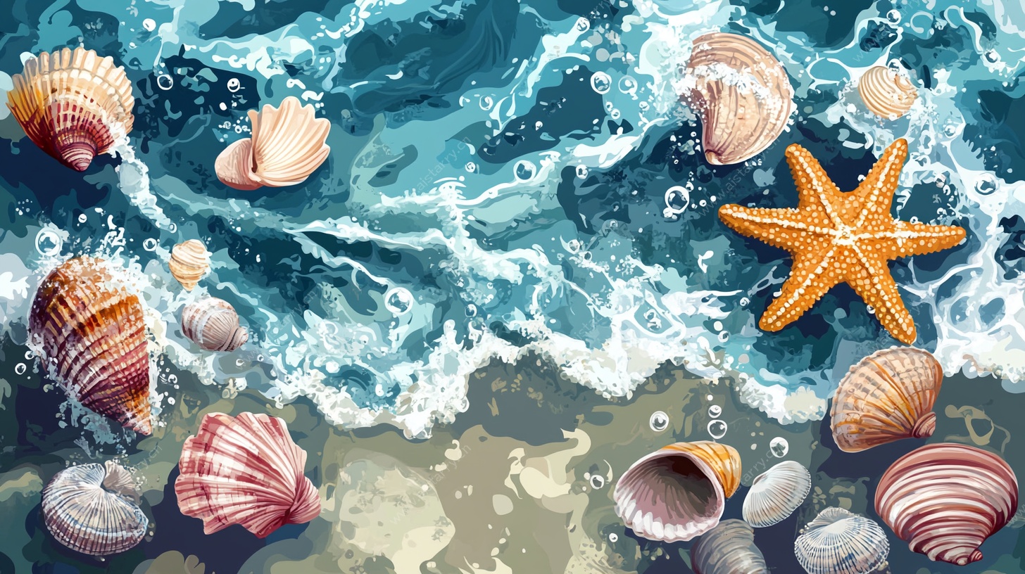 海边贝壳与海星插画