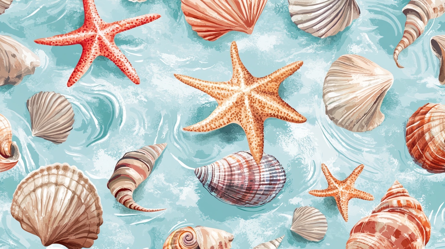 海洋贝壳海星梦幻插画