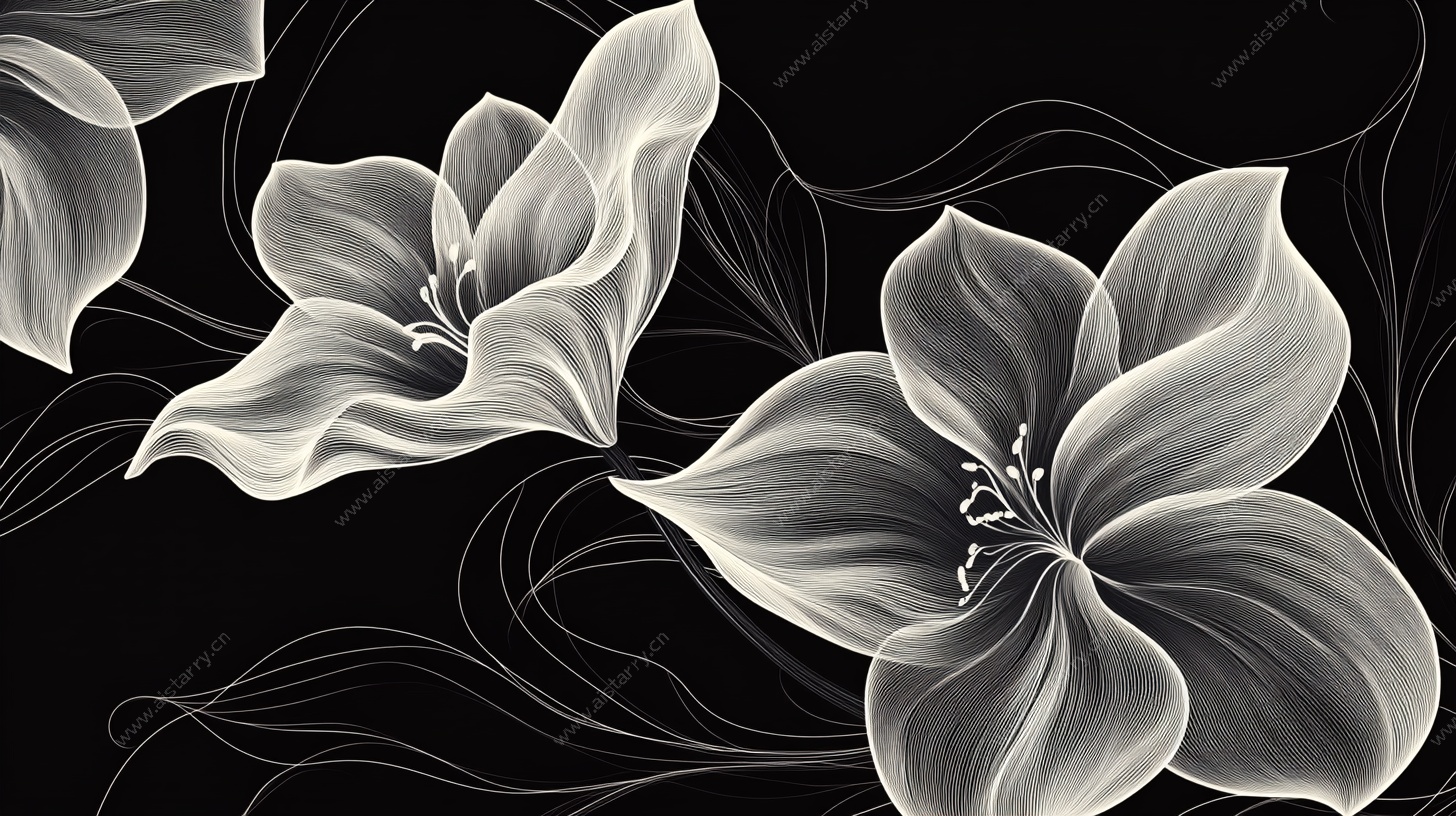 黑白花卉线条插画