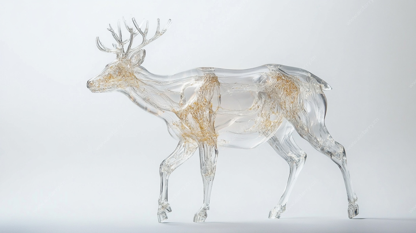 透明水晶金纹麋鹿雕塑