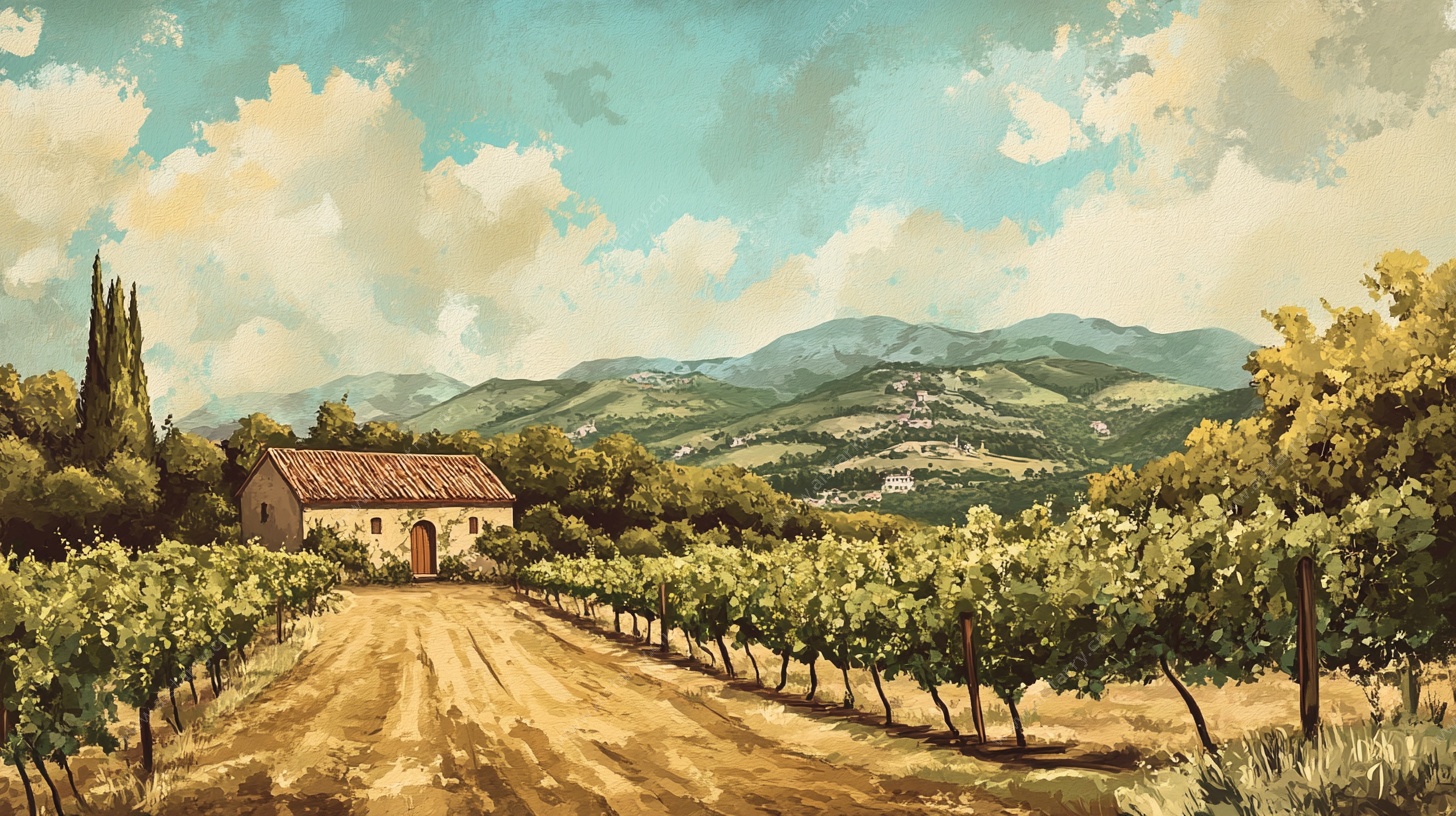 乡村葡萄园田园风光画