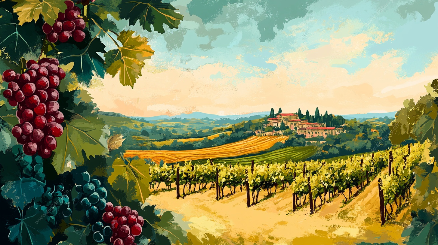 田园葡萄庄园油画风景