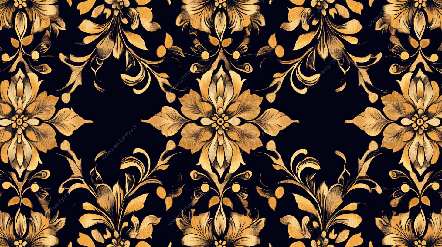 黑金花卉复古无缝图案