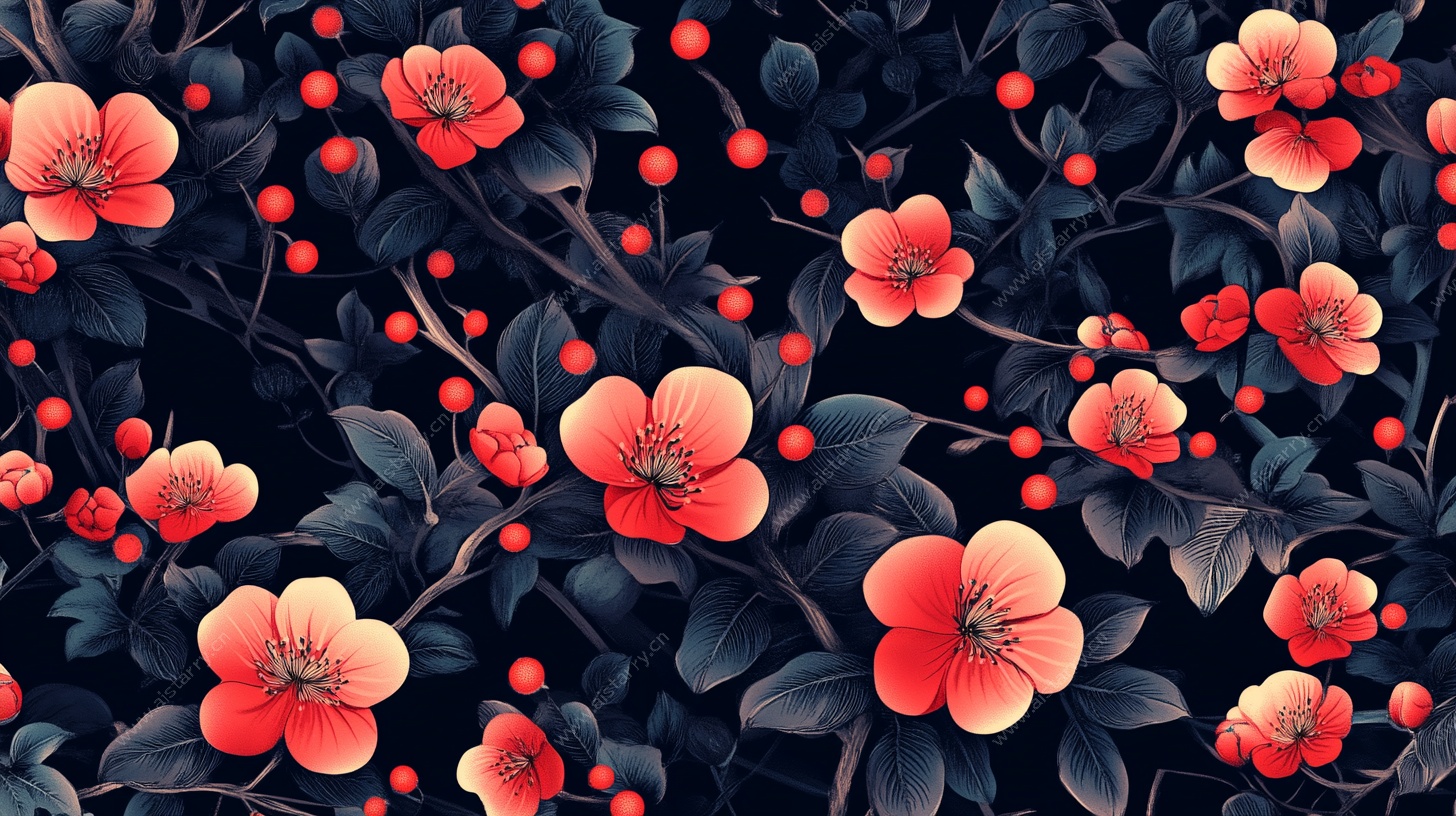 深红繁花图案背景图