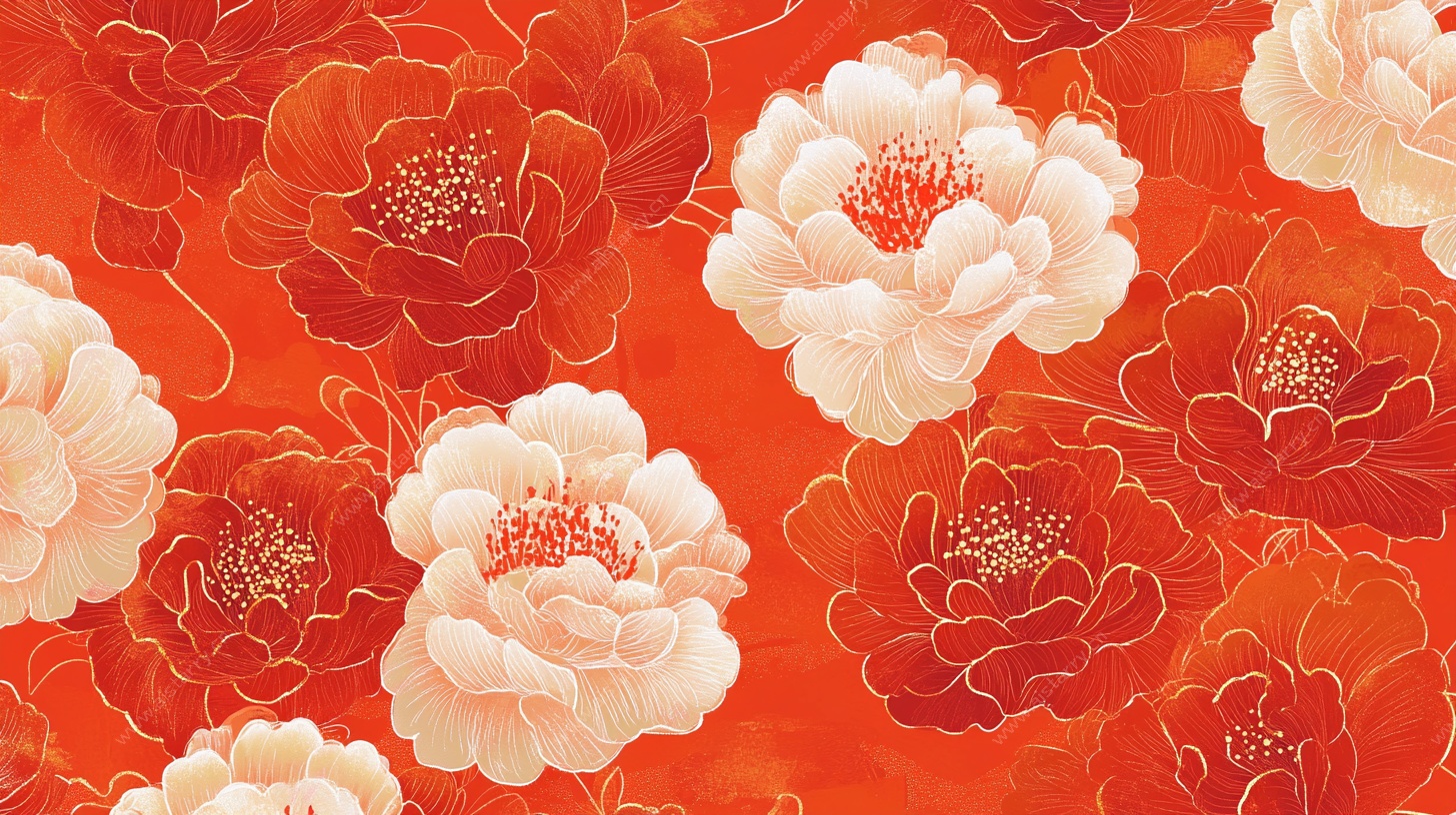 红底牡丹花卉图案