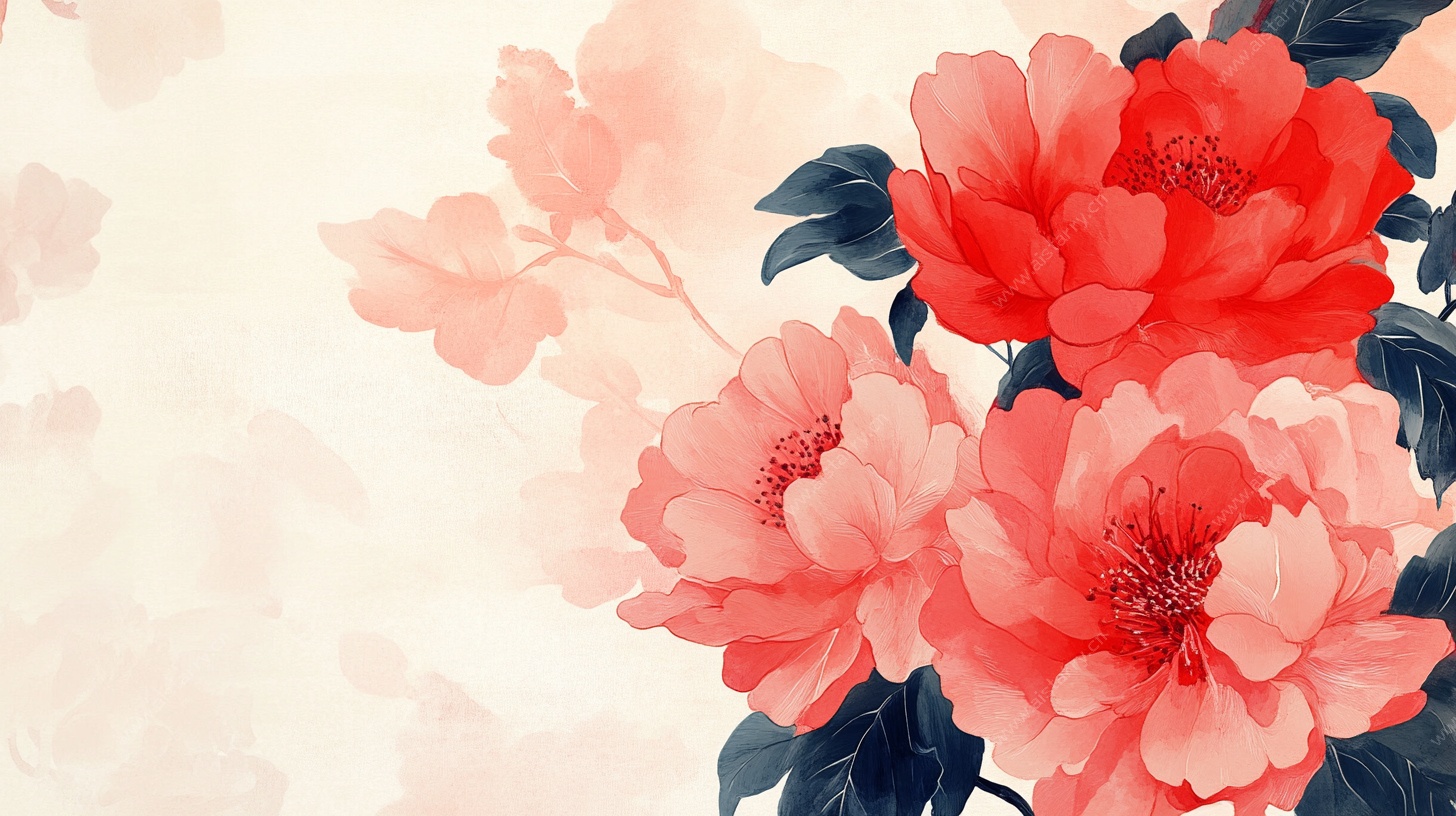 中式写意牡丹花卉图