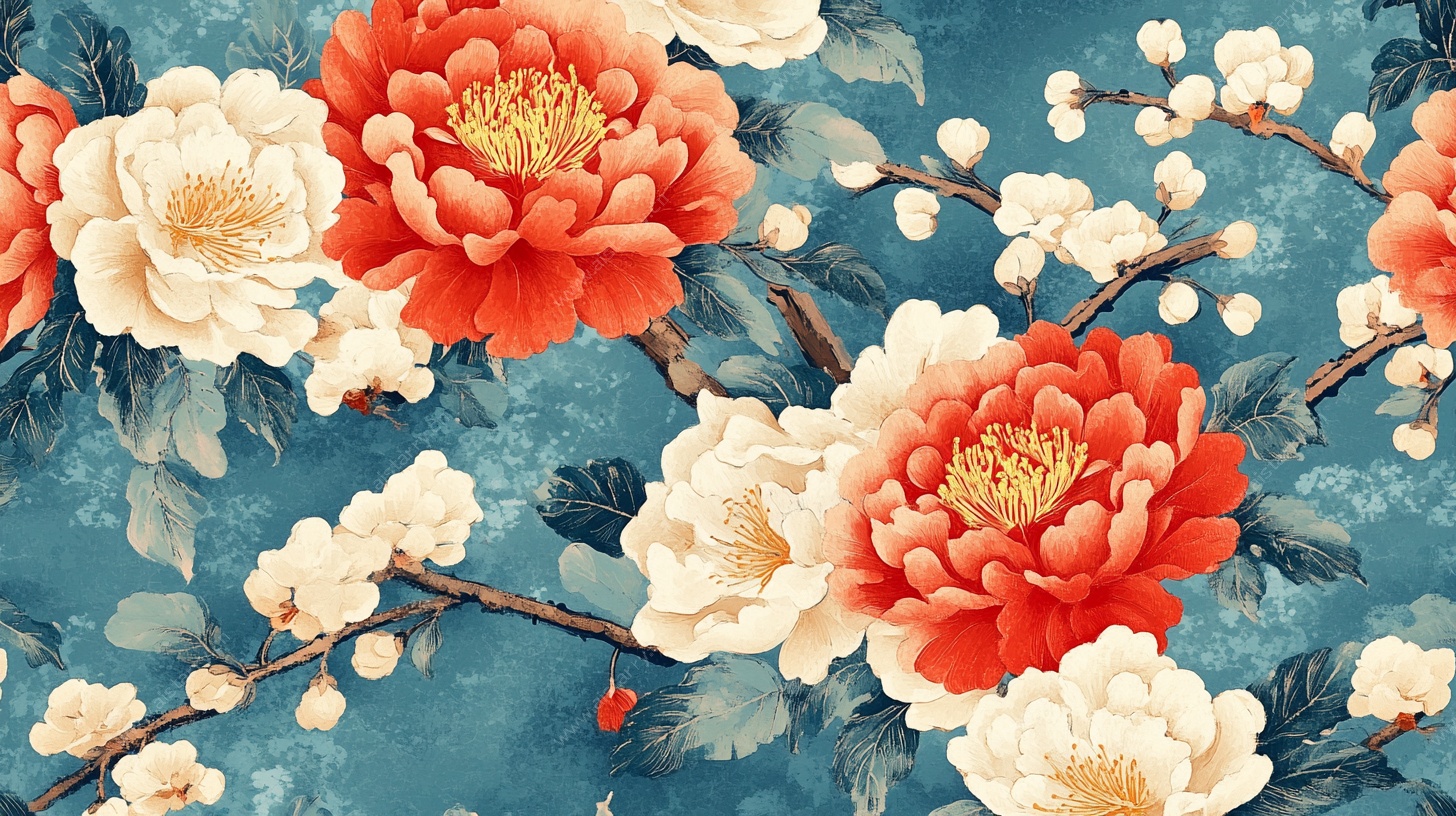 中式牡丹花卉图案设计