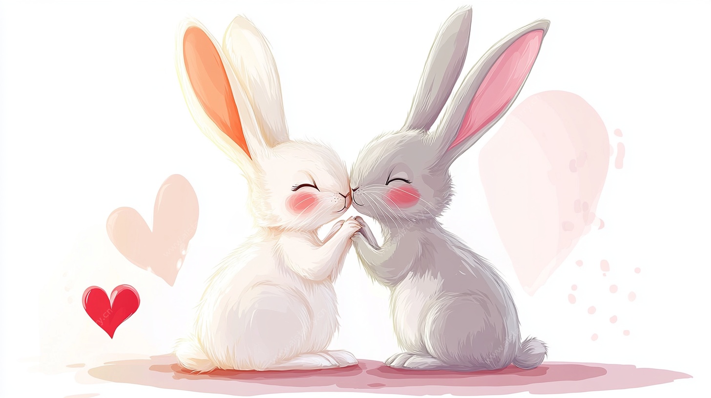 甜蜜亲吻的情侣兔子