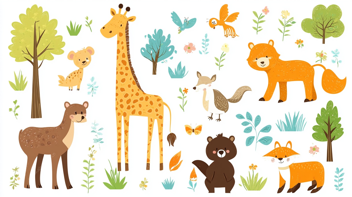 森林动物欢乐聚会插画