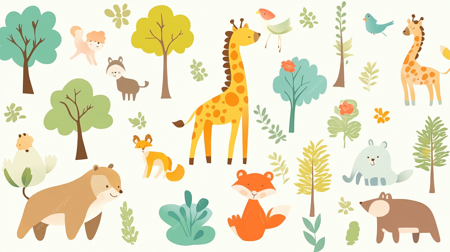 森林动物欢乐聚会插画