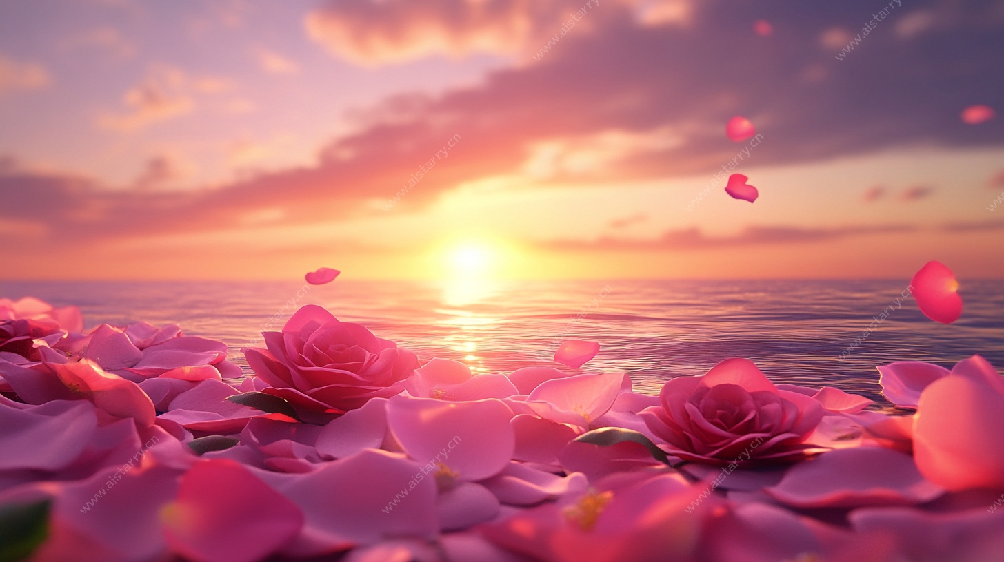 夕阳下的玫瑰海洋浪漫景