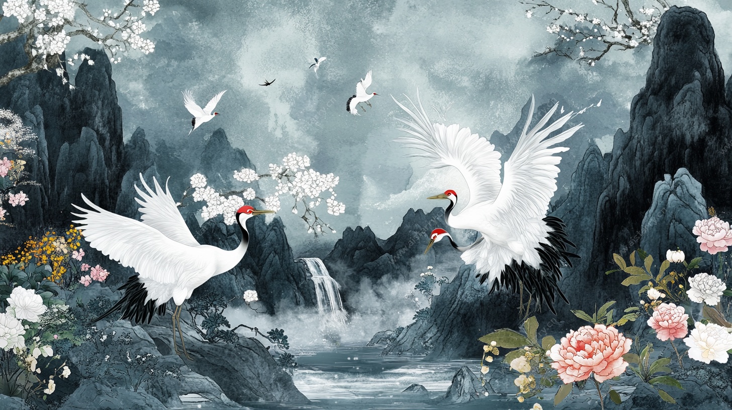 仙鹤山水图