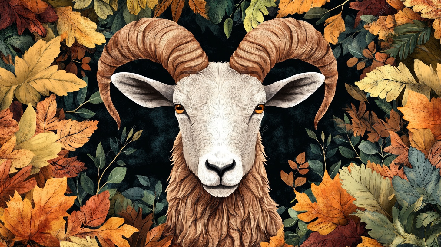 秋景中的盘角羊