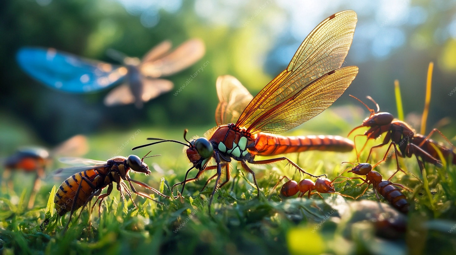 草地上的多彩昆虫聚会