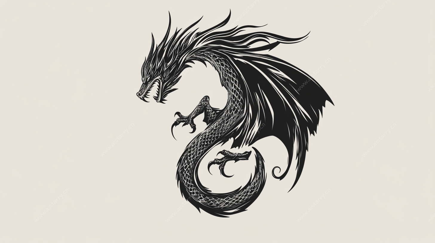 黑龙图腾纹身风格图案
